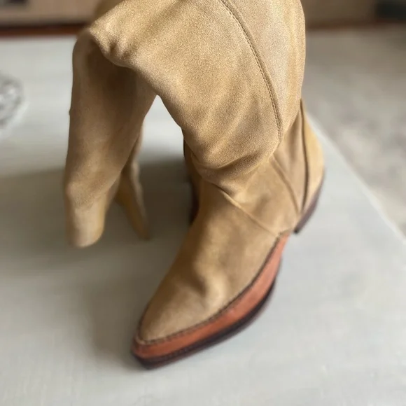 New Free People Sterling Western Tall Boots Tan Suede Leather Size 37.5 - Picture 8 of 13